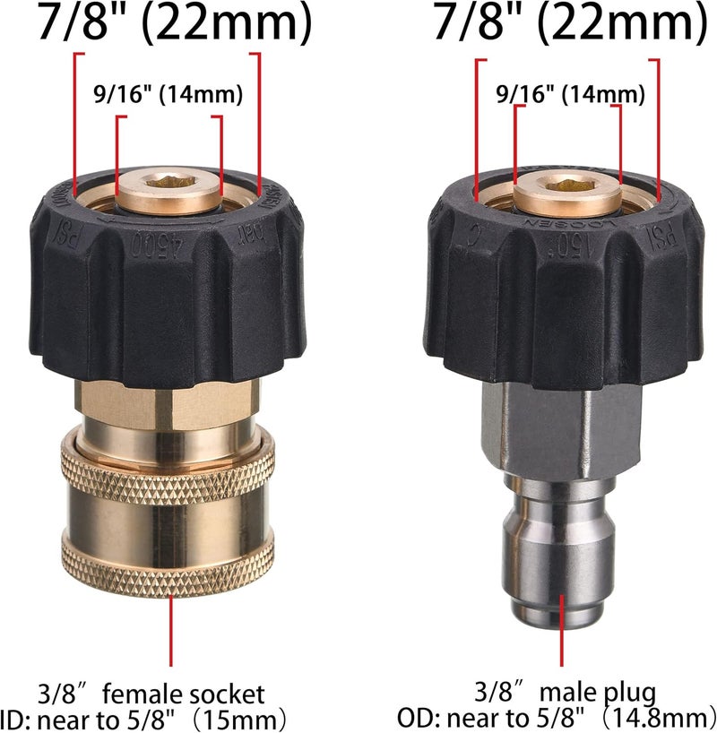 JOEJET Pressure Washer Couplers, M22 14mm to 3/8" Quick Connect for Pressure Washer Hose - Image 2